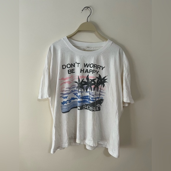 Vintage 90s Don’t Worry Be Happy Tourist Tee Shirt White Large Men’s - Picture 1 of 4